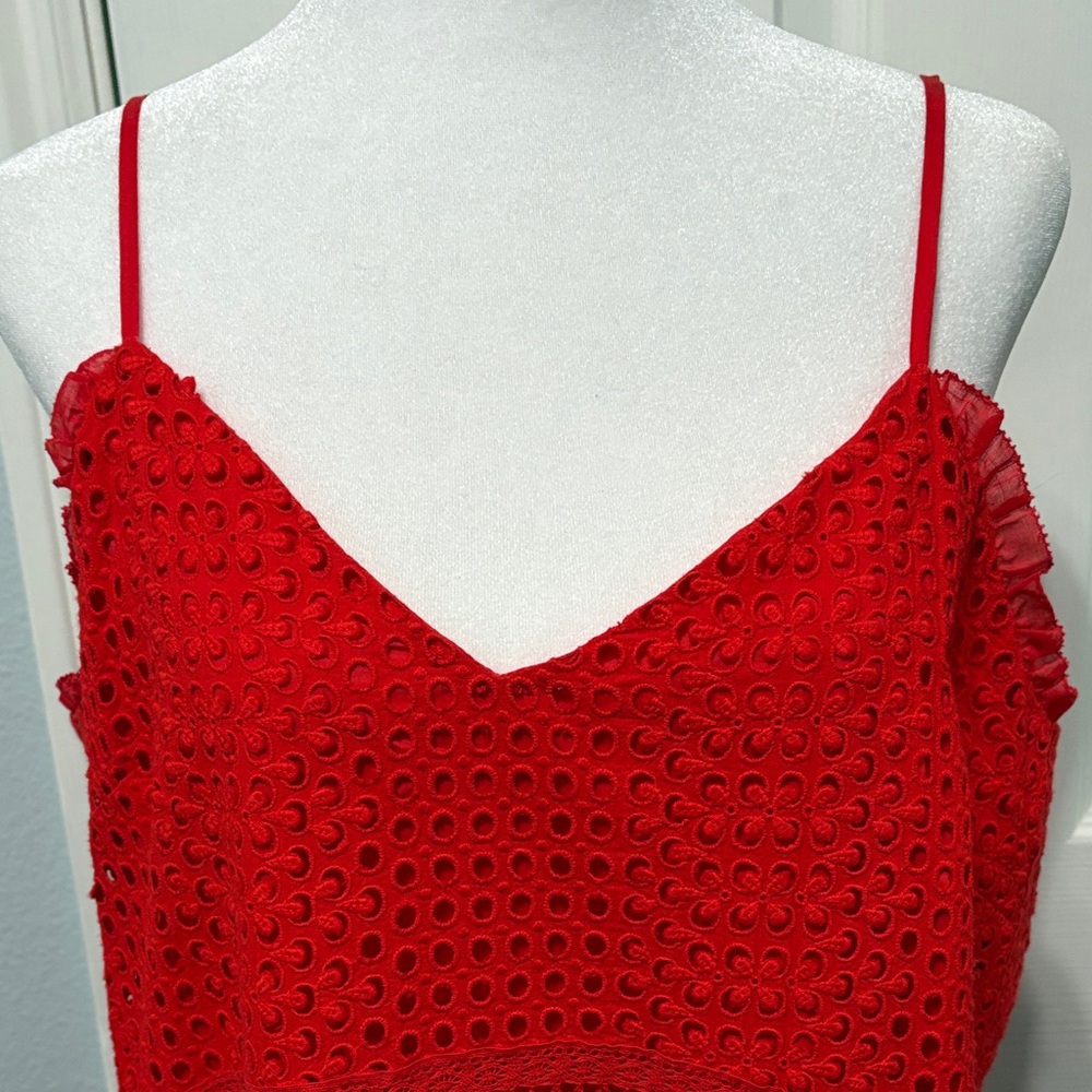 J. Crew Red Eyelet Lace Flora Mini Dress Size 14 - Picture 2 of 8